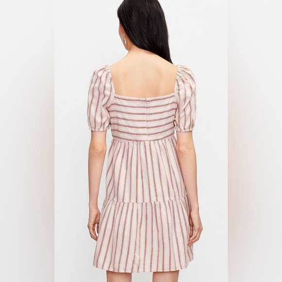 Loft Striped Puff Sleeve Short Sleeve Tiered A-Line Dress - Picture 2 of 6